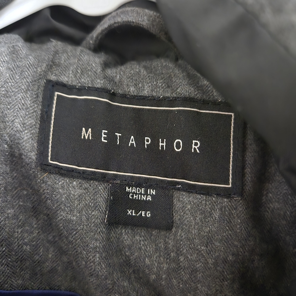 Metaphor Womens XL Puffer Jacket Gray Herringbone Mixed Media Quilted Hooded Par - Picture 3 of 9
